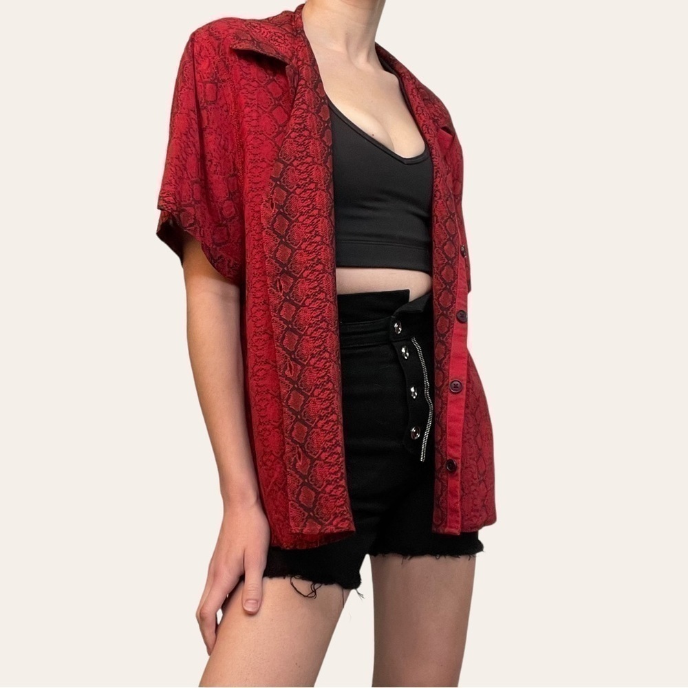 Uo Snake Print Short Sleeve Button Up - image 5